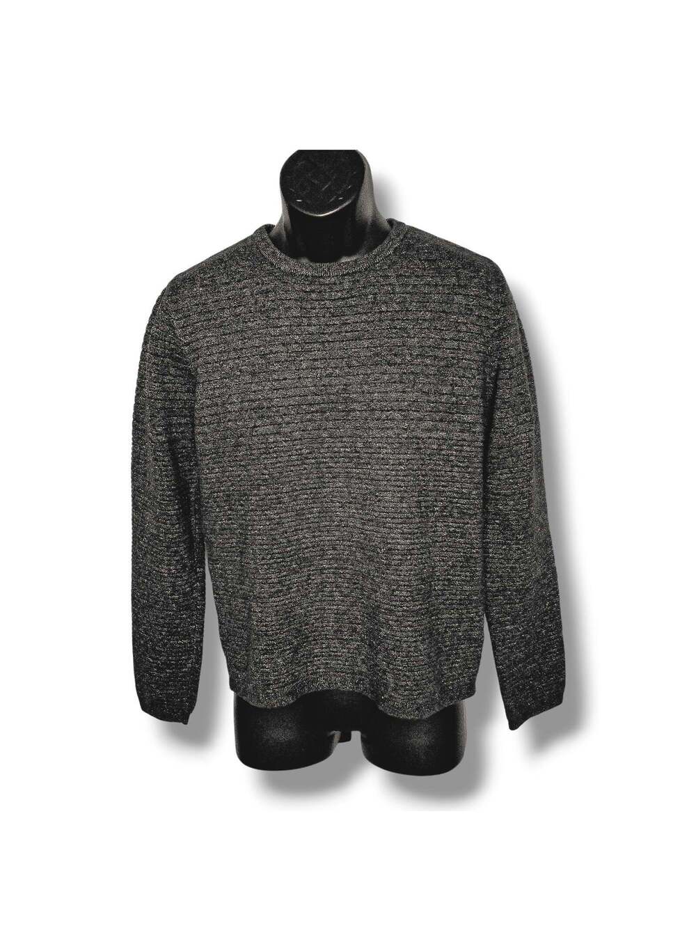 H&M Men's Sweater Horizontal Rib Marled Cotton Crewneck Medium Charcoal Gray